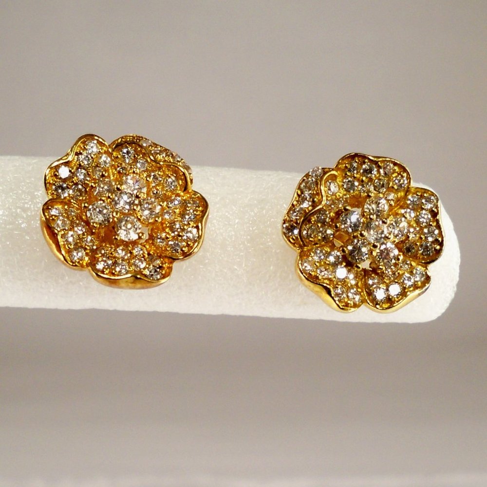 New Vintage Suzanna Somers Roses Flower 14k Gold P Cubic Zirconias Earrings